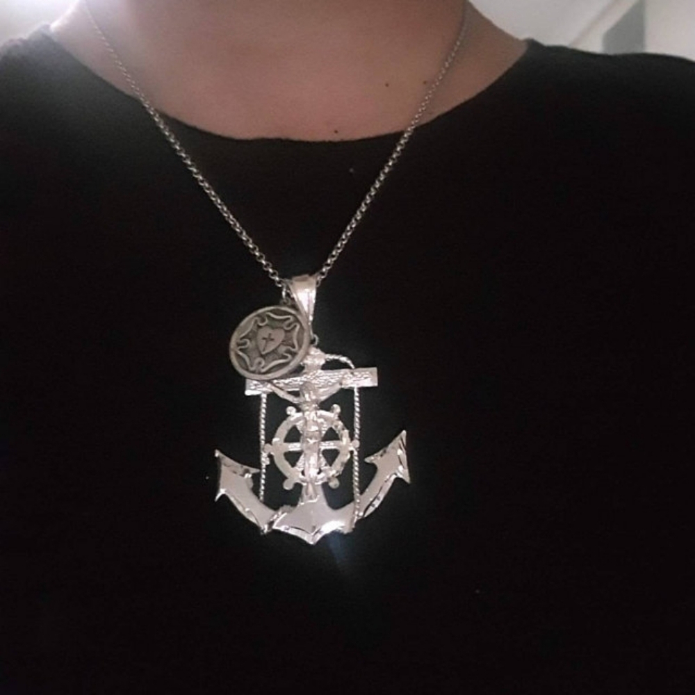 Sterling Silver Mariner's Crucifix Pendant Large - Picture 2 of 3